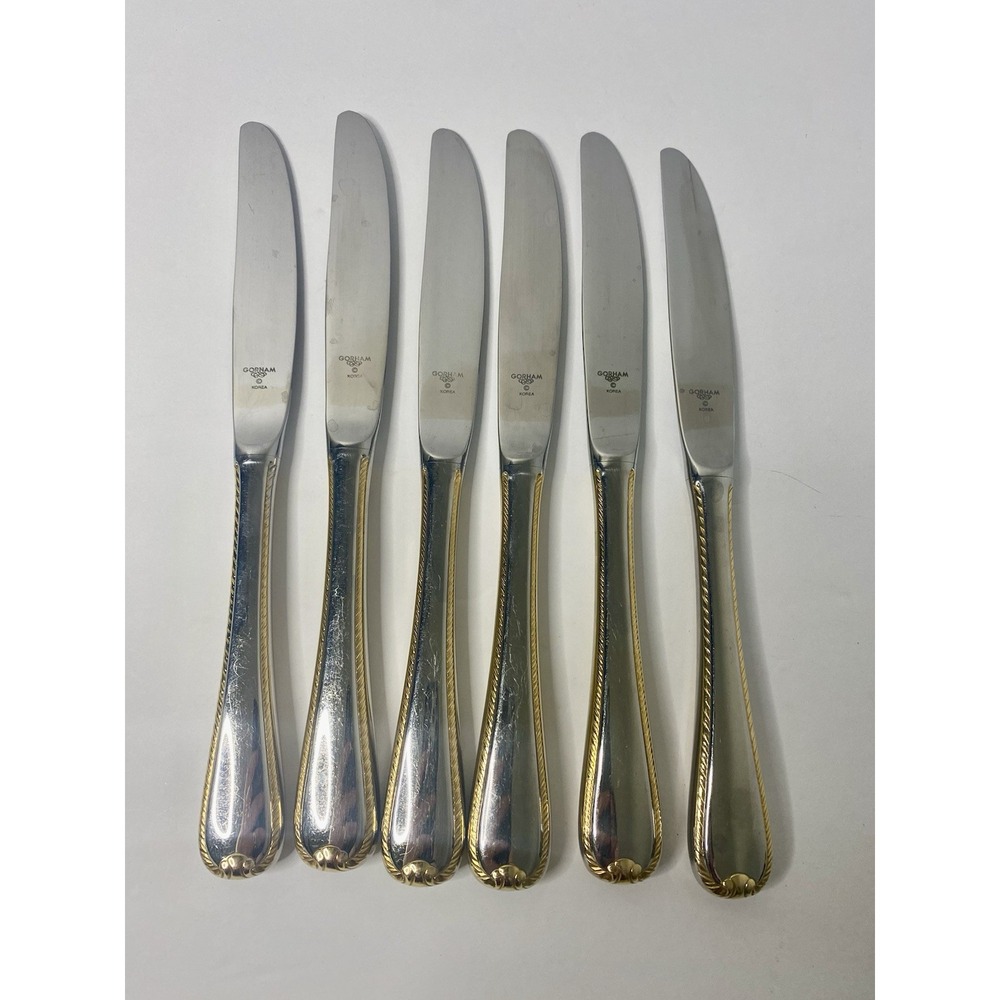 Gorham Golden Ribbon Edge Pattern Stainless Dinner Knives Knife Ser Of 6